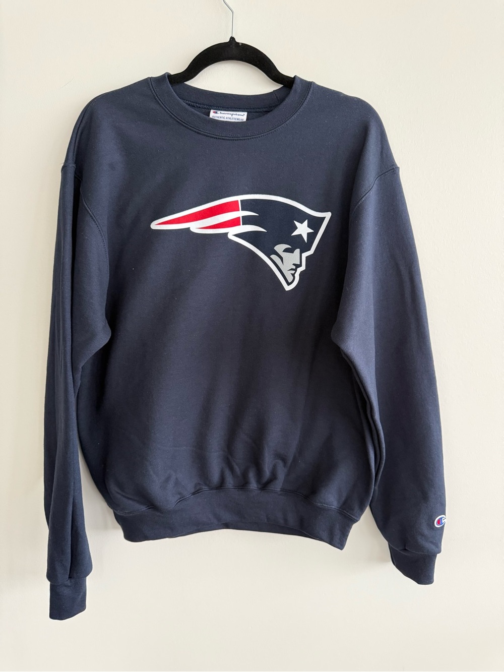 Champion Navy Crewneck Sweatshirt with Red & White Patriots Logo